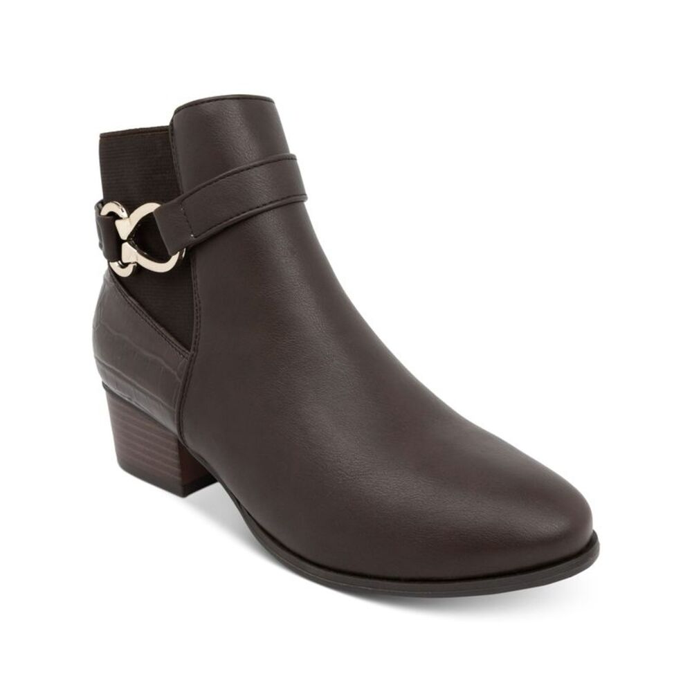 KAREN SCOTT Womens Brown Strap Goring Nadine Almond Toe Block Heel Booties 6 M